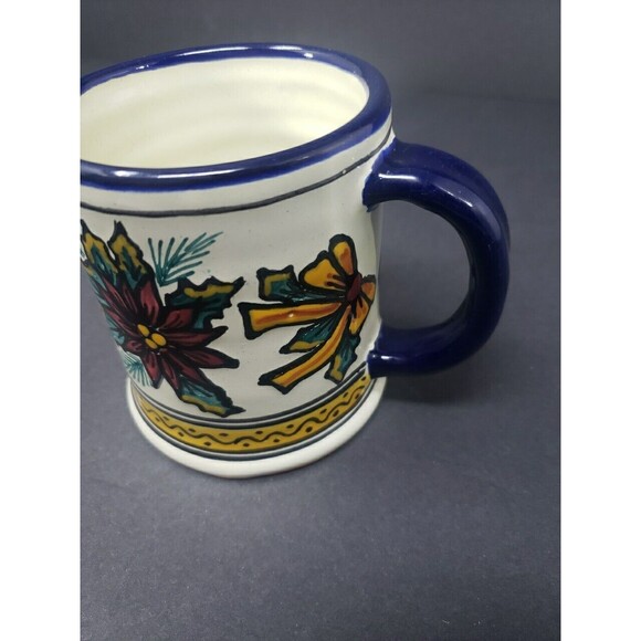 Talavera Pottery Coffee Mug Puebla Mexico Poinsettia Christmas Hand Painted - Picture 11 of 15